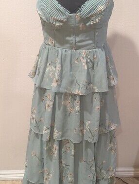 Birdy Grey Lola Sage Le Fleur Floral Chiffon Tiered Maxi Dress Size M